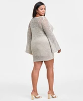 Bar Iii Trendy Plus Long-Sleeve Crochet Mini Dress, Exclusively at Macy's