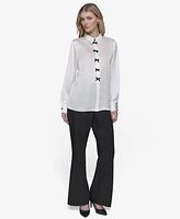 Karl Lagerfeld Paris Women's Bow-Detail Collared Button-Down Blouse