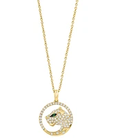 Effy Diamond (3/8 ct. t.w.) & Emerald Accent Jaguar Head 18" Pendant Necklace in 14k Gold