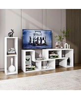 3 Pieces Tv Console Stand Modern Entertainment Center Storage Bookcase