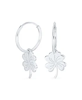 Bling Jewelry Luck of the Irish Shamrock Mini Hoop Huggie Earrings in Sterling Silver