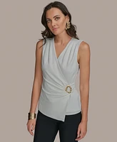 Donna Karan New York Women's Sleeveless V-Neck Faux-Wrap Top