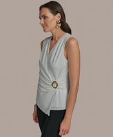 Donna Karan New York Women's Sleeveless V-Neck Faux-Wrap Top