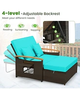 Outdoor Wicker Daybed with Folding Panels and Storage Ottoman