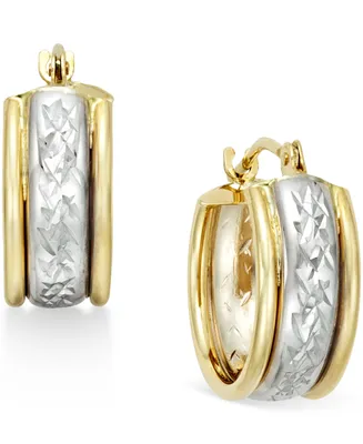 Diamond-Cut Hoop Earrings in 10k Two-Tone Gold - Two
