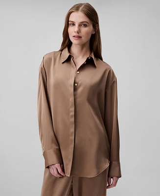 Calvin Klein Women's Matte-Satin Button-Down Shirt