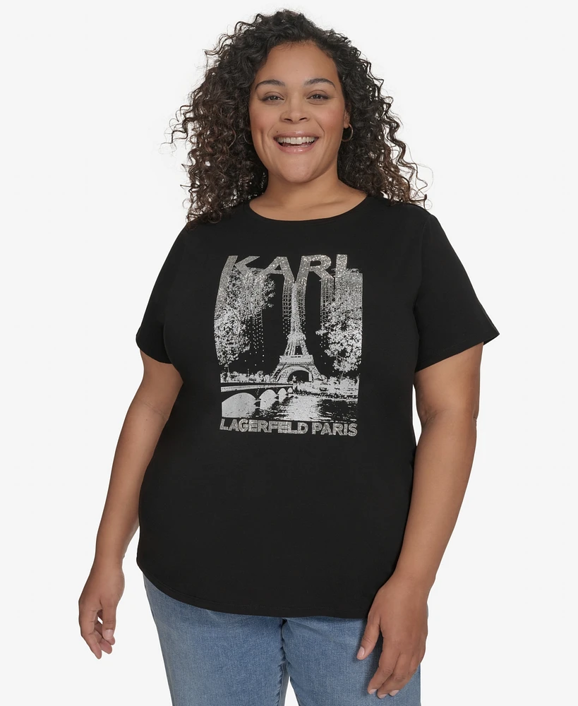 Karl Lagerfeld Paris Plus Embellished Eiffel Tower Tee, Exclusively at Macy's