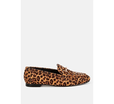 Meopa Horsebit & Studs Metallic Leopard Print Loafers