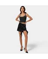 Bebe Women's Mini Sequin Ruffle Slit Skort
