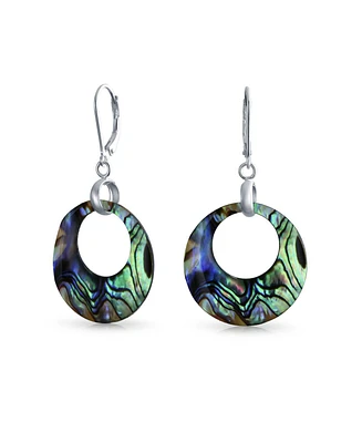 Bling Jewelry Rainbow Iridescent Abalone Dangle Earrings Sterling Silver Circle Hoop