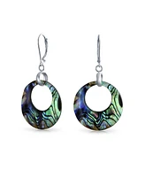 Bling Jewelry Rainbow Iridescent Abalone Dangle Earrings Sterling Silver Circle Hoop