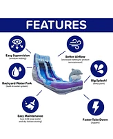 HeroKiddo 16FT Dolphin Inftatable Water Slide with Detachable Pool & Air Blower, Commercial Grade, 100% Pvc Vinyl, Outdoor Backyard, Kids and Adults,