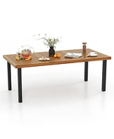 Acacia Wood Dining Table 8-Person Patio Table with Umbrella Hole and Adjustable Foot Pads