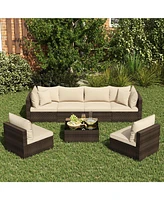 7 Pieces Patio Rattan Furniture Set with Sectional Sofa Cushions