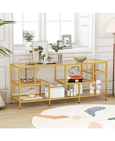 Tv Console Table with Shelves Stylish Entertainment Stand for Living Room