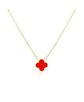 The Lovery Small Coral Single Clover Necklace 14K Gold