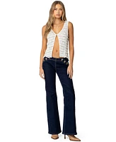 Edikted Womens Alison Low Rise Flared Jeans