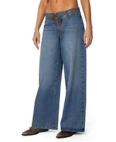 Edikted Womens Stud & Grommet Low Rise Jeans