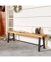 3-Person Acacia Patio Wood Outdoor Backless Bench-Set of 1