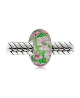 Bling Jewelry Murano Glass Charm Bead with Sterling Silver Core - Floral Design for Bracelets