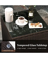 Gymax 3 Pcs Outdoor Conversation Set w/ Cushioned Seat & Tempered Glass Tabletop