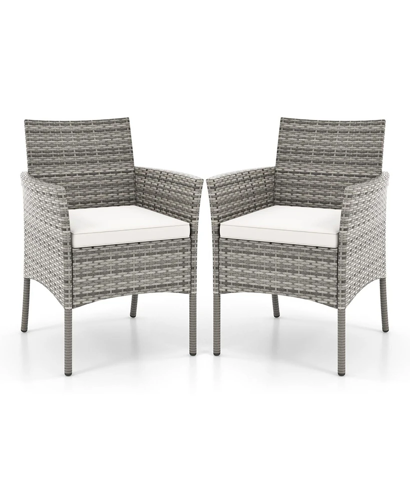 2 Pieces Outdoor Pe Rattan Armchairs with Cozy Seat Cushions