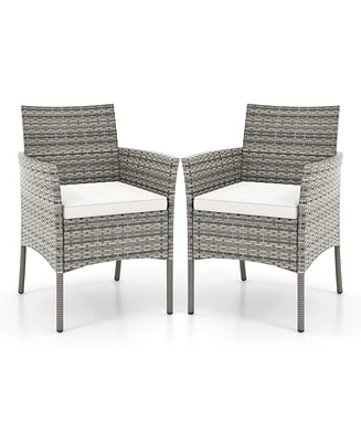 2 Pieces Outdoor Pe Rattan Armchairs with Cozy Seat Cushions