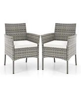 2 Pieces Outdoor Pe Rattan Armchairs with Cozy Seat Cushions