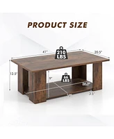 Large 2-Tier Modern Coffee Table with Storage Shelf for Living Room