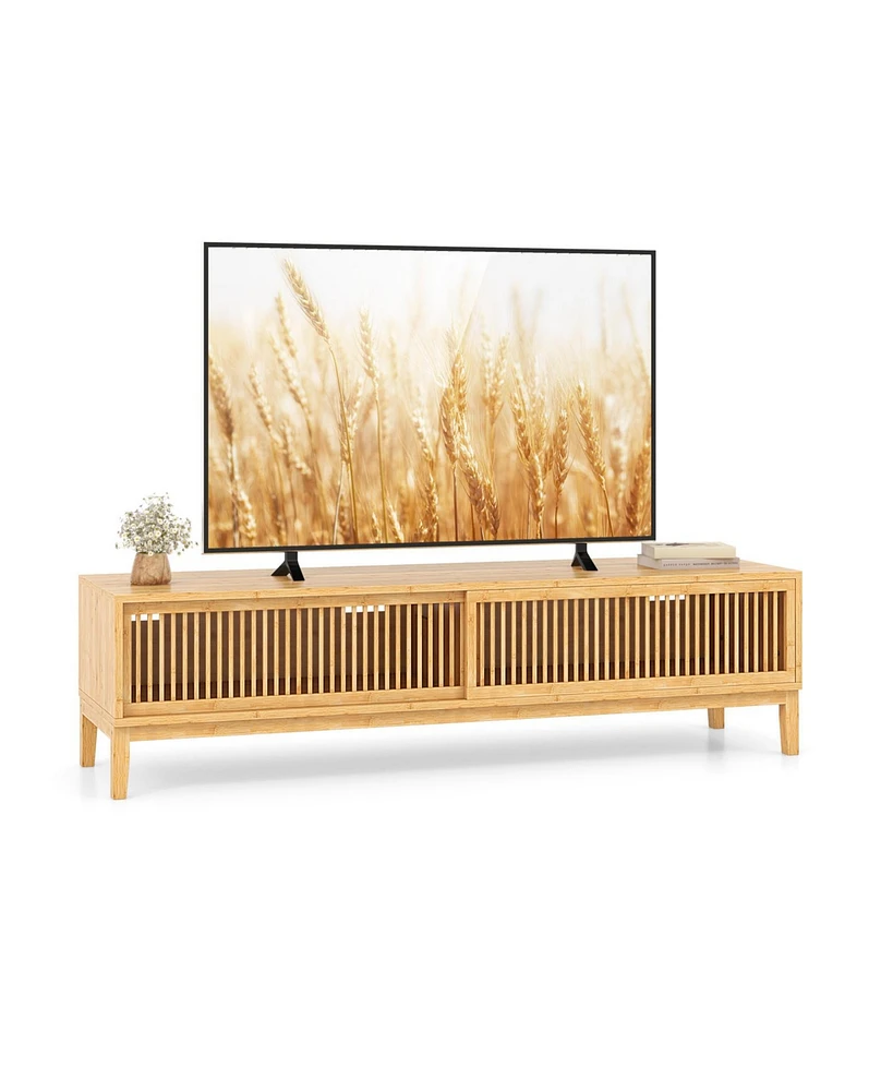 Tv Stand for TVs with Sliding Slatted Doors Stylish Entertainment Center for Living Room