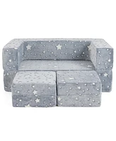 2-Seater Kids Play Couch with Removable & Machine Washable Flannel Cover Comfortable Seating for Toddlers