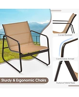 Gymax 3PCS Conversation Set Outdoor Metal Chair & Table Tempered Glass Top Patio