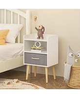 24.80"Nightstand With Collapsible Fabric Drawer, 2-Tier Storage End Table, Wood Side Table with Storage Cabinet for Kids, Adults