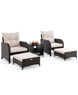 Gymax Set of 5 Conversation Set w/2 Chairs 2 Ottomans & 1 Coffee Table Patio