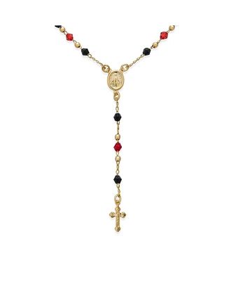 Bling Jewelry Religious Red Black Bead Rosary Necklace with Virgin Mary and Crucifix Cross