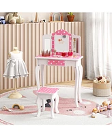 Princess Pretend Play Makeup Dressing Table with Cute Polka Dot Print Fun Vanity Set for Kids