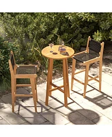 Rattan Teak Wood Bar Stool with Backrest and Footrest