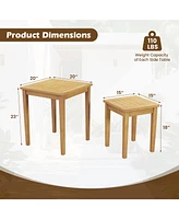 2 Pieces Space Saving Design Teak Wood Outdoor Patio Nesting Table