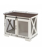 Farmhouse Dog Cage Crate Furniture with Sliding Barn Door Gray