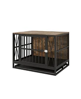 32.67 Inches Dog Kennel for Dogs up to 70 lb, with Removable Tray, Rustic Brown