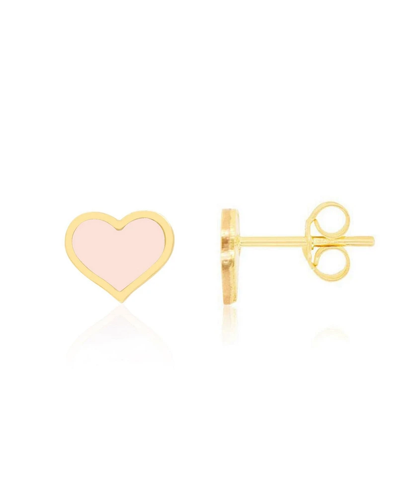 The Lovery Large Pink Pearl Heart Stud Earrings 14K Gold