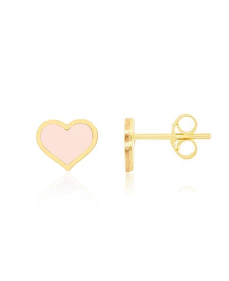 The Lovery Large Pink Pearl Heart Stud Earrings 14K Gold