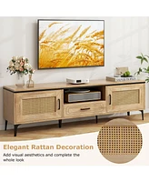 Mid-Century Modern Entertainment Center with 2 Cabinets and Storage Drawer Stylish Tv Stand for Living Room