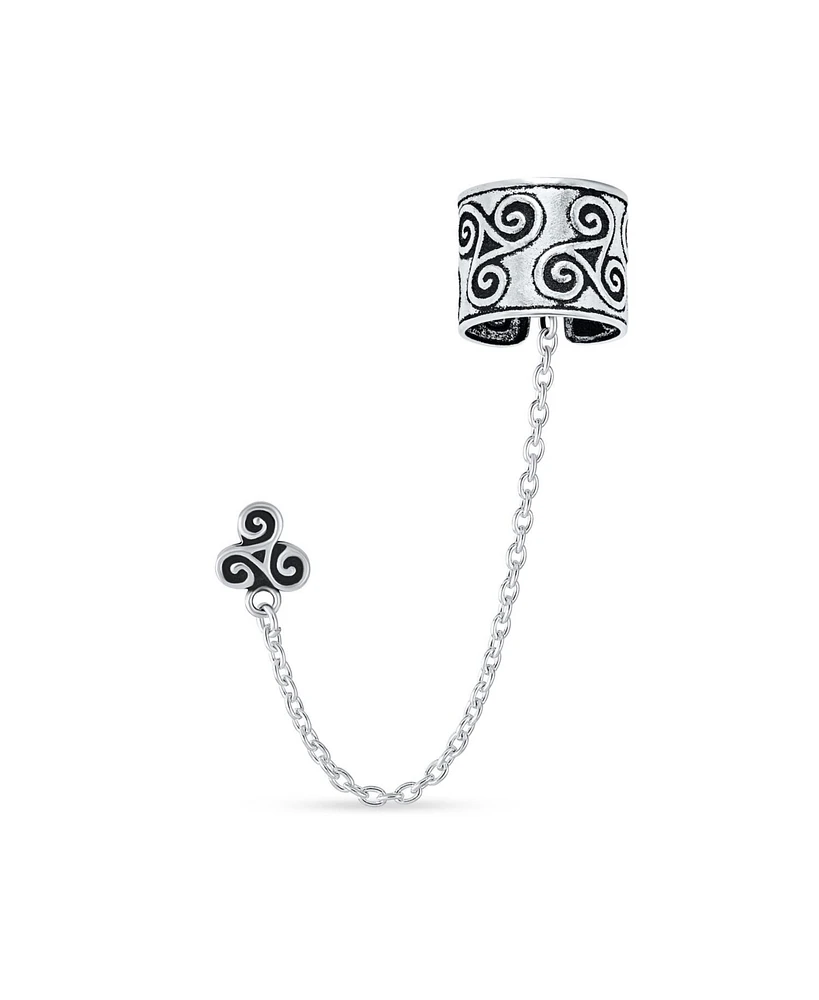 Bling Jewelry Celtic Irish Trinity Triskele Wrap Cartilage Ear Cuff Chain Pierced Ear Stud Earrings 1Pcs Oxidized .925 Sterling Silver