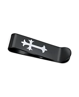 Bling Jewelry Two Tone Black Stainless Steel Fleur de Lis Cross Men's Money Clip Holder