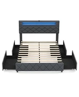 Bed Frame with Adjustable Storage Headboard and Wooden Slat Support