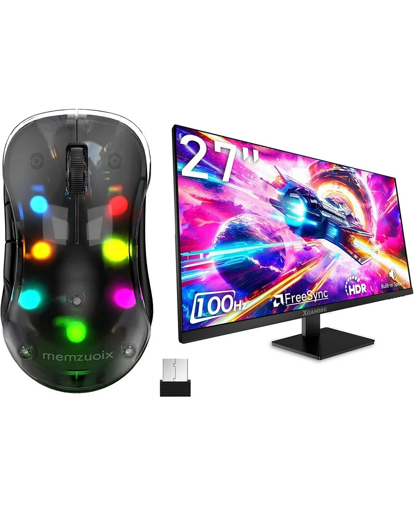 memzuoix Led Rechargeable Wireless Mouse and 27 Inch Computer Monitor 100hz 1920 x 1080p with Hdmi