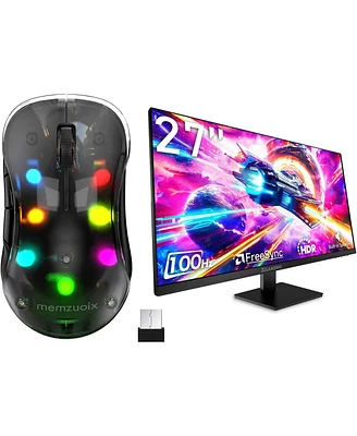 memzuoix Led Rechargeable Wireless Mouse and 27 Inch Computer Monitor 100hz 1920 x 1080p with Hdmi