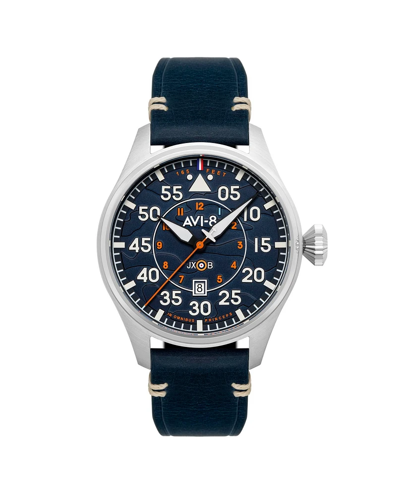 Avi-8 Men's Hawker Hurricane Clowes Automatic Blue Leather Strap Watch, 46mm