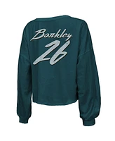 Majestic Women's Saquon Barkley Midnight Green Philadelphia Eagles Super Bowl Lix Name Number Off-Shoulder Script Long Sleeve V-Neck T-Shirt